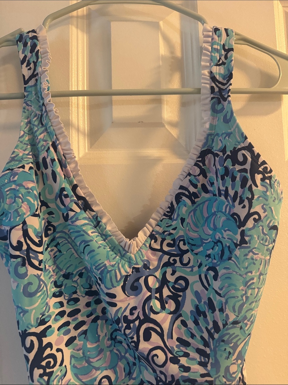 Lilly Pulitzer Turquoise Navy Floral One-Piece Swimsuit - Picture 3 of 8